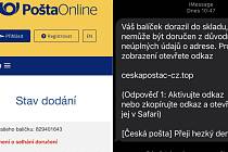 Pozor na podvodné SMS týkající se doručení balíčku. Po otevření odkazu byl adresát přesměrován na podvržené webové stránky, které vypadaly jako stránky České pošty. Ta eviduje od počátku října desítky oznámení podvodných SMS.