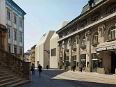 Vizualizace původně plánované novostavby SEFO vedle budovy Muzea umění Olomouc.