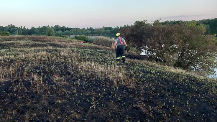 Hasiči likvidovali požár na ostrově Chomoutovského jezera, 31. července 2022