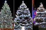 Nejhezčí vánoční stromy Olomouckého kraje. Zleva: 1. Mohelnice, 2. Lipová-lázně, 3. Prostějov