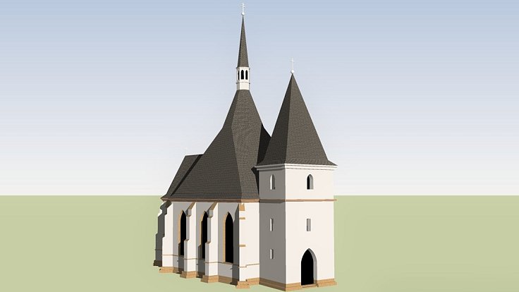 Vizualizace kostela sv. Petra na olomouckém Předhradí (dnešní Křížkovského ulice)