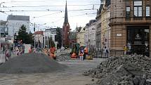 Opravy v Palackého ulici v Olomouci. 16.8. 2019