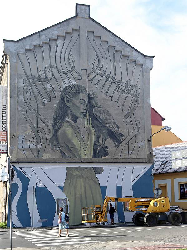 Září 2018: Wild Drawing tvoří mural na zdi Passingerova mlýna v Lafayettově ulici v Olomouci