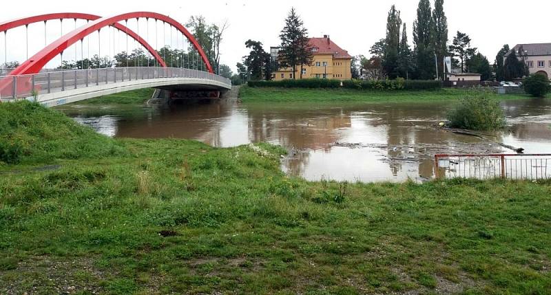 Morava na Nových Sadech v Olomouci, 15. října 2020 odpoledne