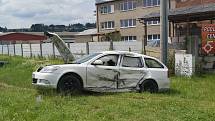 Dopravní nehoda čtyř aut na kruhovém objezdu v Zábřehu - 15. 6. 2020