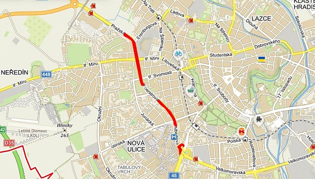Ředitelství silnic a dálnic se chystá opravit povrch části olomouckého průtahu - v ulicích Pražská, Foerstrova a Albertova