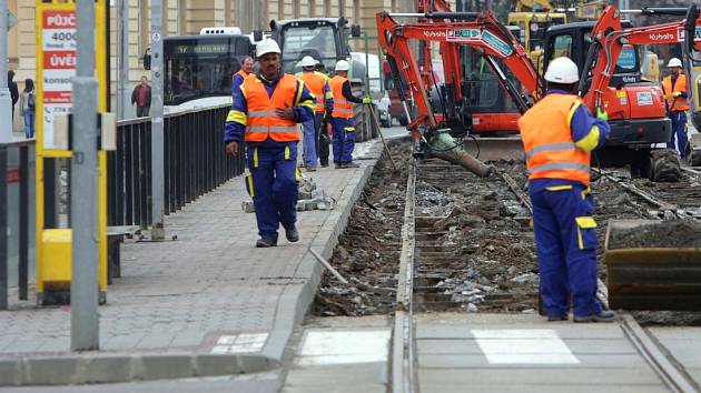 Oprava tramvajové trati v Olomouci. Ilustrační foto