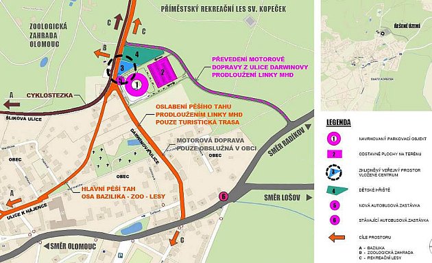 Umístění parkovacího domu a nová cesta k zoo. Zdroj: MmOl