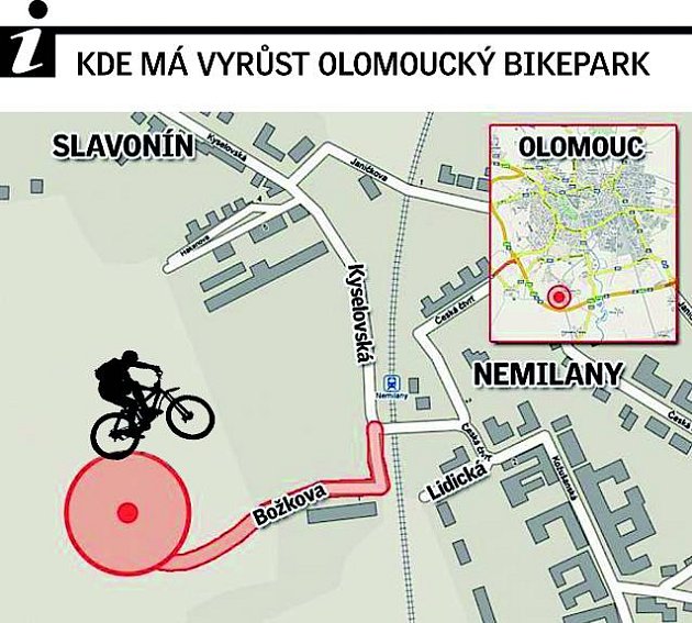 Umístění plánovaného olomouckého bikeparku