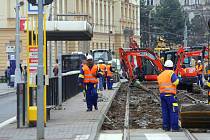 Opravy tramvajové trati na třídě Svobody v Olomouci. Ilustrační foto