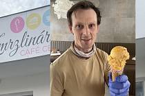 Lukáš Ráb, majitel olomouckého Zmrzlinária Café Centro, s rakytníkovou zmrzlinou, 5. února 2021