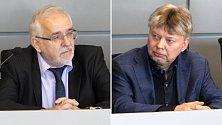Bývalý ředitel VMO Břetislav Holásek (vlevo) a bývalý olomoucký radní Miroslav Petřík (vpravo) u krajského soudu v Olomouci, 5. dubna 2024