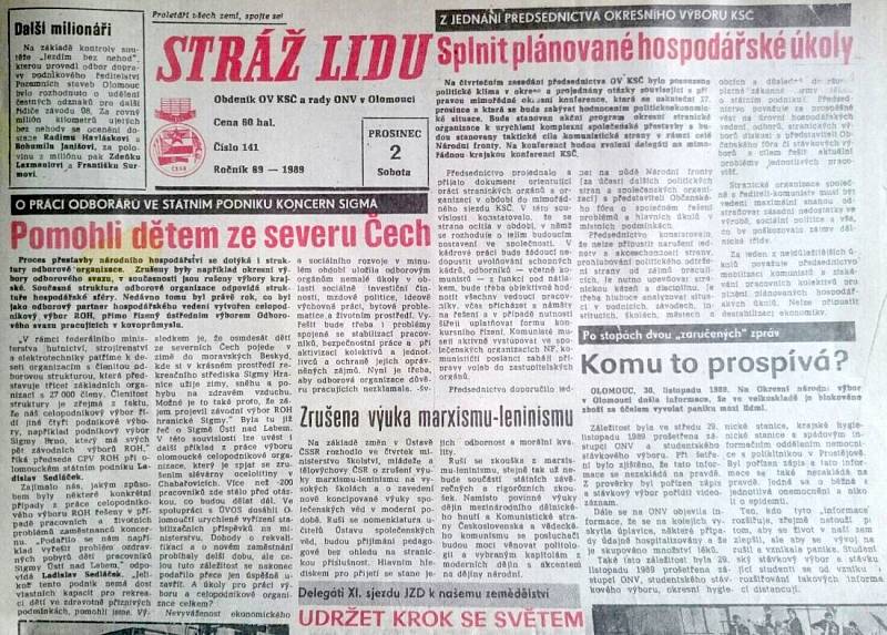 Stráž lidu - obdeník olomouckých komunistů dva týdny po 17. listopadu