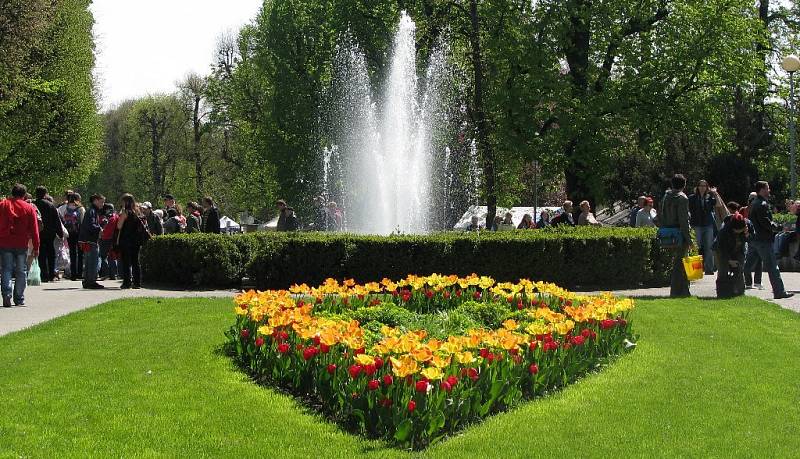 Výstava květin Flora Olomouc. Fontána na hlavní aleji.