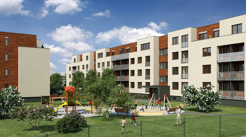 Byty Šibeník. Vizualizace projektu 180 bytů na místě bývalého podniku AOZ v Olomouci