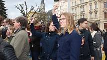 Protest studentů na Žižkově náměstí v Olomouci. 15. března 2018