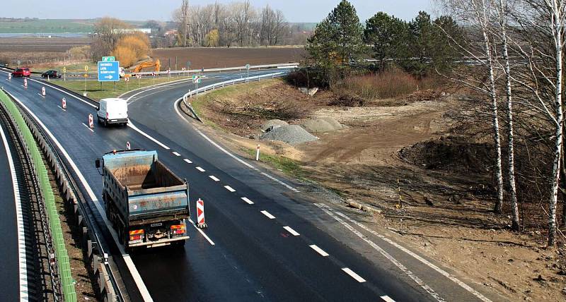 Zúžení na D46 u Olšan u Prostějova, 25.3. 2019