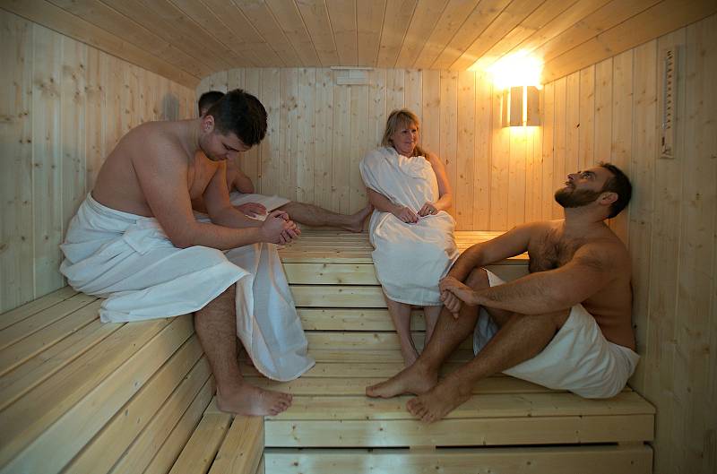 Leden 2019. Sauna v maringotce na přírodním koupališti Poděbrady u Olomouce.