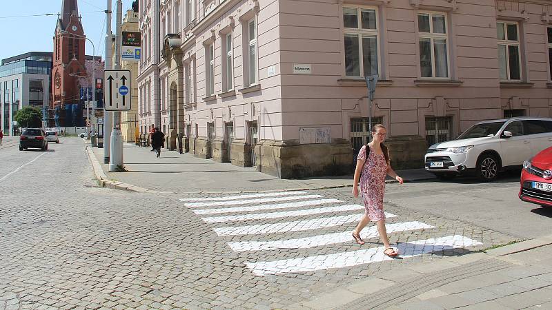 Přechody ulic podél třídy Svobody v Olomouci, červen 2022