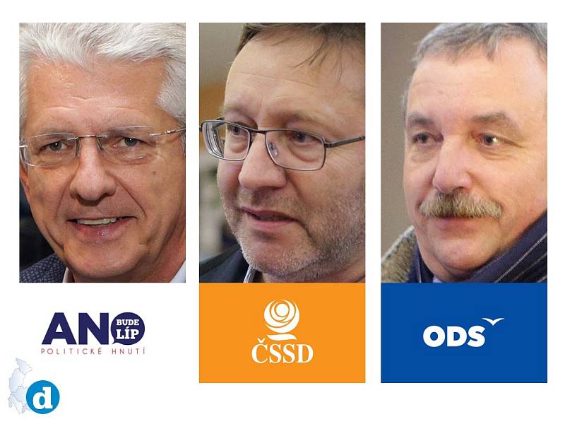 V Olomouckém kraji bude vládnout koalice ANO, ČSSD a ODS. Zleva lídři Oto Košta, Jiří Zemánek a Dalibor Horák