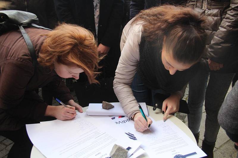 Protest studentů v univerzitním konviktu v Olomouci. 15. března 2018