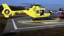 Vrtulník Eurocopter EC135T2 na stanovišti letecké záchranné služby Olomouckého kraje v Olomouci