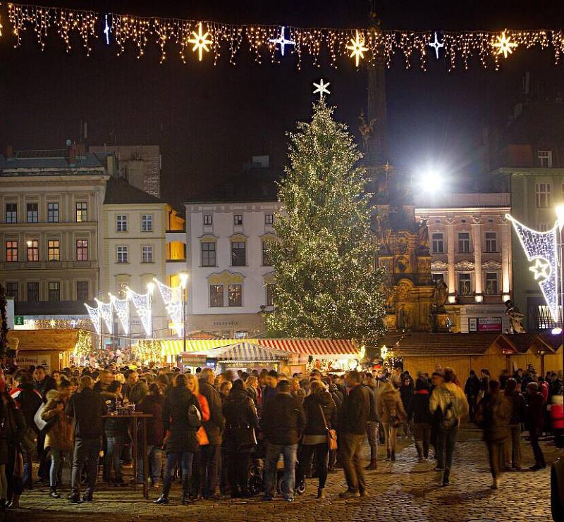 Rozsvěcení vánočního stromu v Olomouci. Dostal jméno Kryštůfek