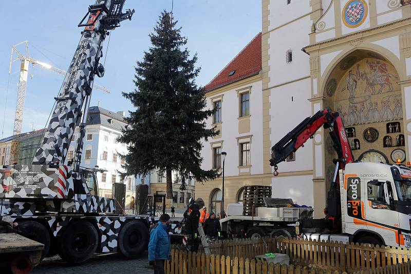 Vánoční strom pro Olomouc - příjezd a instalace na Horním náměstí - 22. listopadu 2020