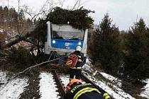 Silný nárazový vítr zaměstnává hasiče na území celého kraje. Ve Dzbelu na Prostějovsku spadl například strom na vlak. 30.1. 2022