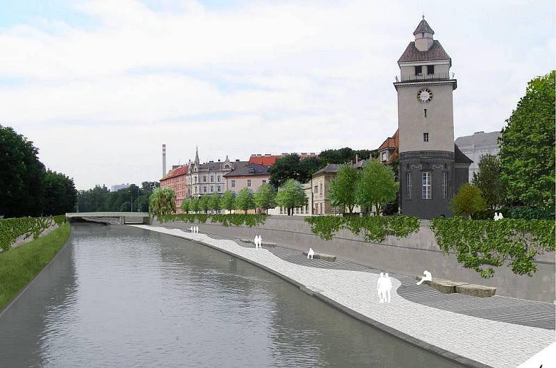 Takzvaná berma, která vznikne na nábřeží mezi mostem na Komenského ulici a mostem na Masarykově třídě. Zdroj vizualizace - Povodí Moravy