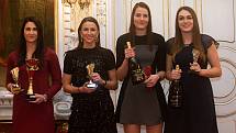 Olomoucké volejbalistky (zleva Veronika Strušková, Martina Michalíková, Gabriela Orvošová a Veronika Trnková). Ocenění nejlepších sportovců Olomoucka za rok 2019 v Arcibiskupském paláci