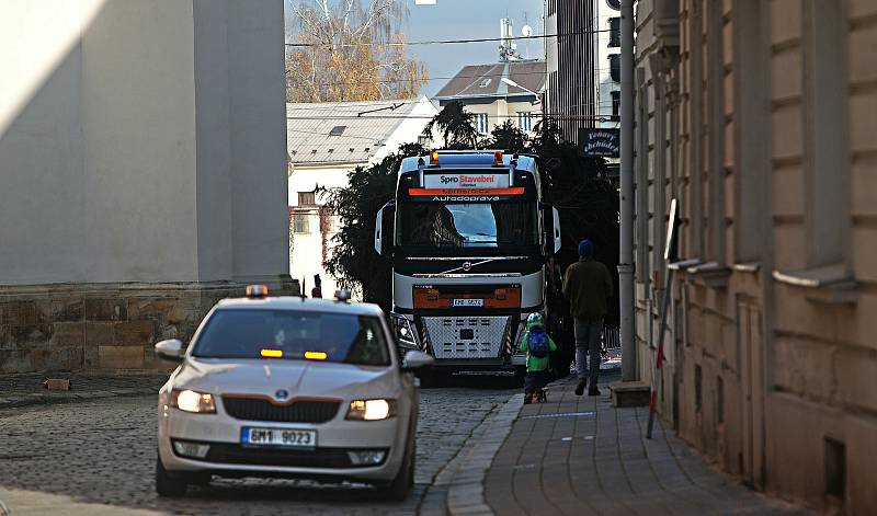 Vánoční strom pro Olomouc - příjezd a instalace na Horním náměstí - 22. listopadu 2020