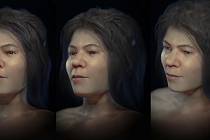 Unikátní rekonstrukce lebky dívky z doby kamenné, jejíž ostatky byly nalezeny v Mladečských jeskyních. Barevná, složená a subjektivní forenzní aproximace obličeje.