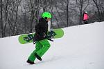 Lyžování v Hlubočkách - 2. ledna 2016 - Na svah vyrazili lyžaři, snowboardisté i malý otužilci na bobech a na saních.