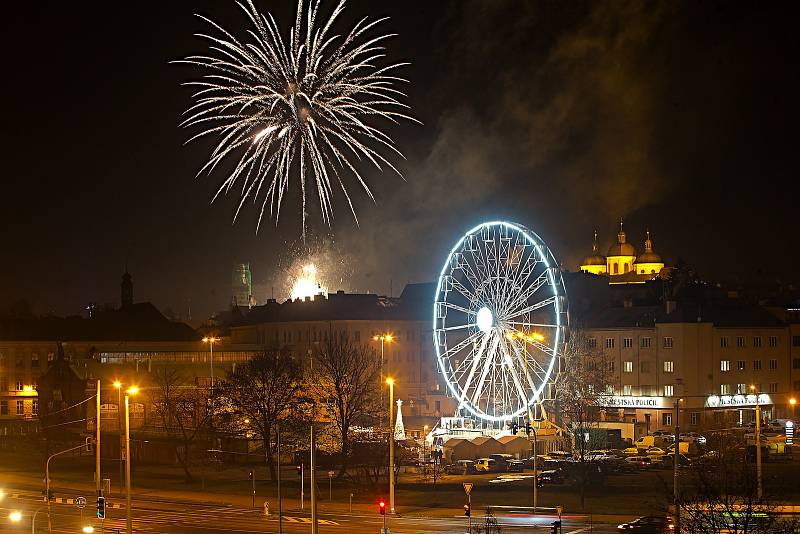 Novoroční ohňostroj  v Olomouci.