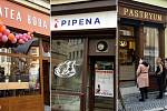 Nové podniky v centru Olomouce: zleva bubble tea kavárna, grilovaná kuřata a čerstvé pečivo. Listopad 2023