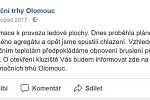 O téměř padesátihodinové odstávce informoval provozovatel kluziště, o.p.s Kulturní Olomouc, na své facebookové stránce