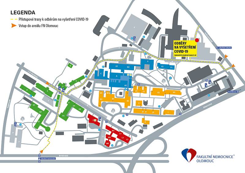 Mapa nového odběrového místa na koronavir v Olomouci