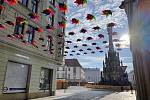 Barevné větrníky v ulici 28. října v centru Olomouce, 7. listopadu 2021