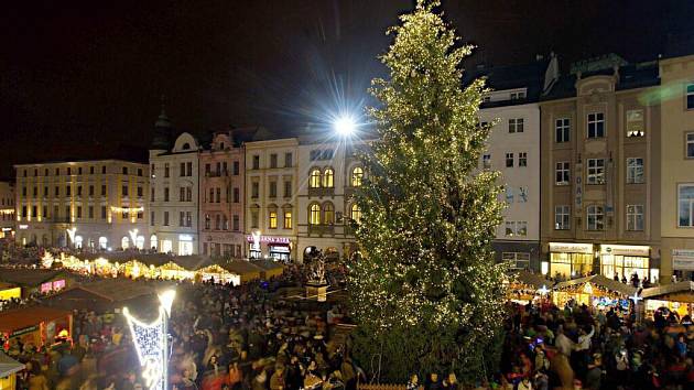 Rozsvěcení vánočního stromu v Olomouci. Dostal jméno Kryštůfek