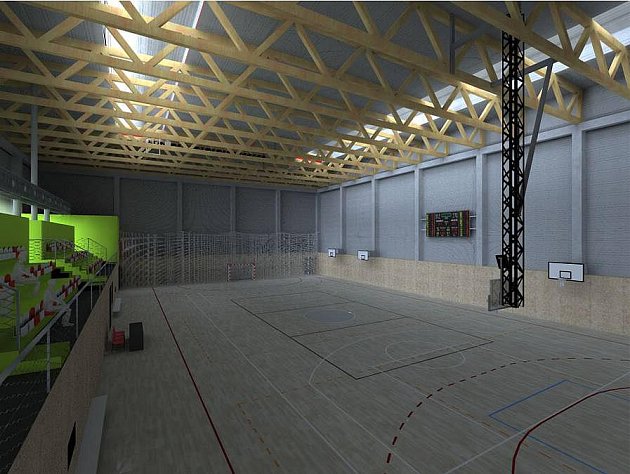 Vizualizace nové sportovní haly a hřiště Gymnázia Čajkovského. A2 architekti s.r.o., Olomouc.www.a2.cz