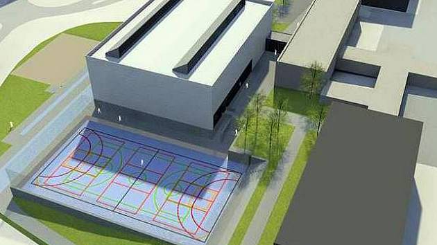 Vizualizace nové sportovní haly a hřiště Gymnázia Čajkovského. A2 architekti s.r.o., Olomouc.www.a2.cz