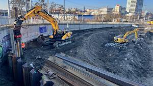 Stavba odstavu tramvají u olomouckého hlavního nádraží v Jeremenkově ulici, 14. ledna 2022