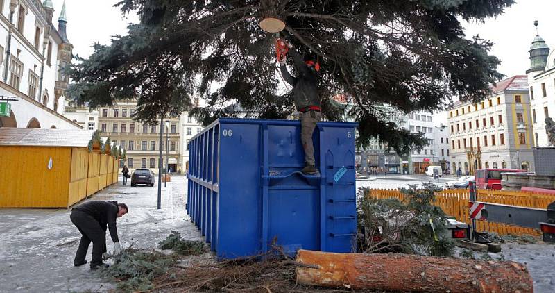 Kácení vánočního stromu v Olomouci