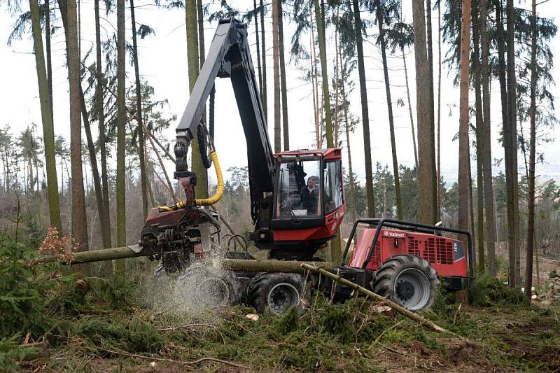 Harvestor pomáhá v olomoucké zoo s úklidem po vichřici. 20.3. 2019