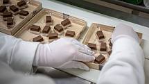Olomoucká čokoládovna Zora ze skupiny Nestlé vyrábí v těchto dnech čokoládové cukrovinky pro vánoční trh, 18. srpna 2022, Olomouc. Na snímku je ruční balírna.
