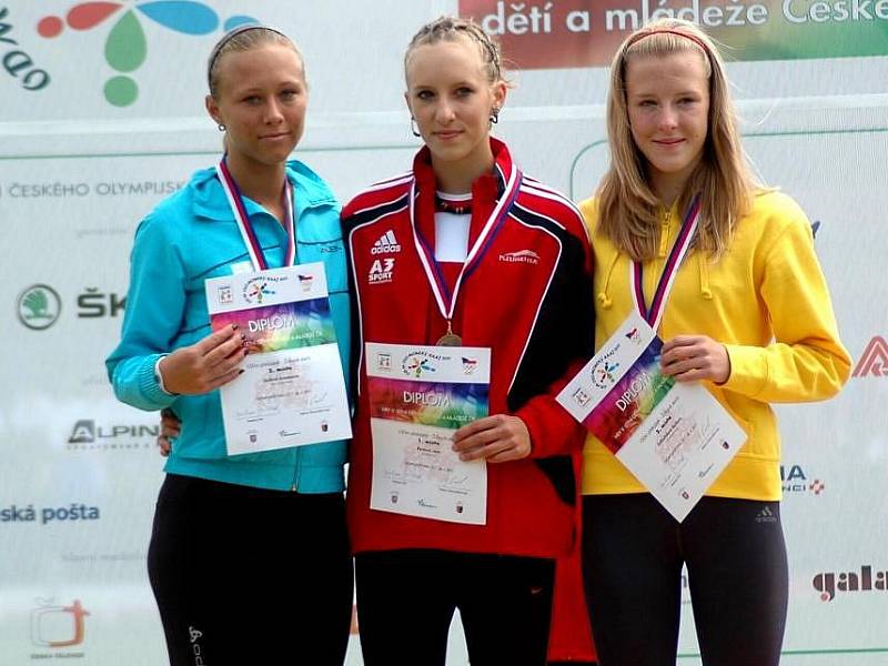 Barbora Zatloukalová (vpravo) získala pro Olomoucký kraj bronz v závodě na 100 m překážek