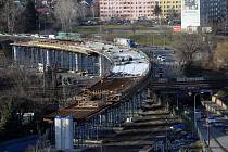 Stavba estakády v Přerově - Předmostí na příjezdu od Olomouce. 2. března 2020