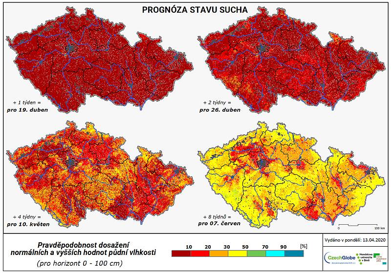 Prognóza vývoje sucha na dva měsíce.