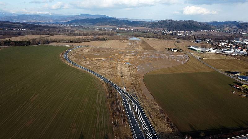 Bludov - stavba obchvatu obce na hlavním tahu Zábřeh - Šumperk, březen 2021